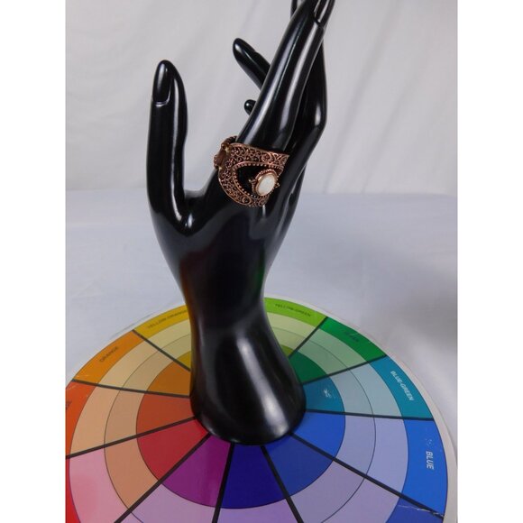 Vintage Copper Tone Filigree Stretch Ring Statement Oval White Stone Costume Jew - Picture 4 of 9